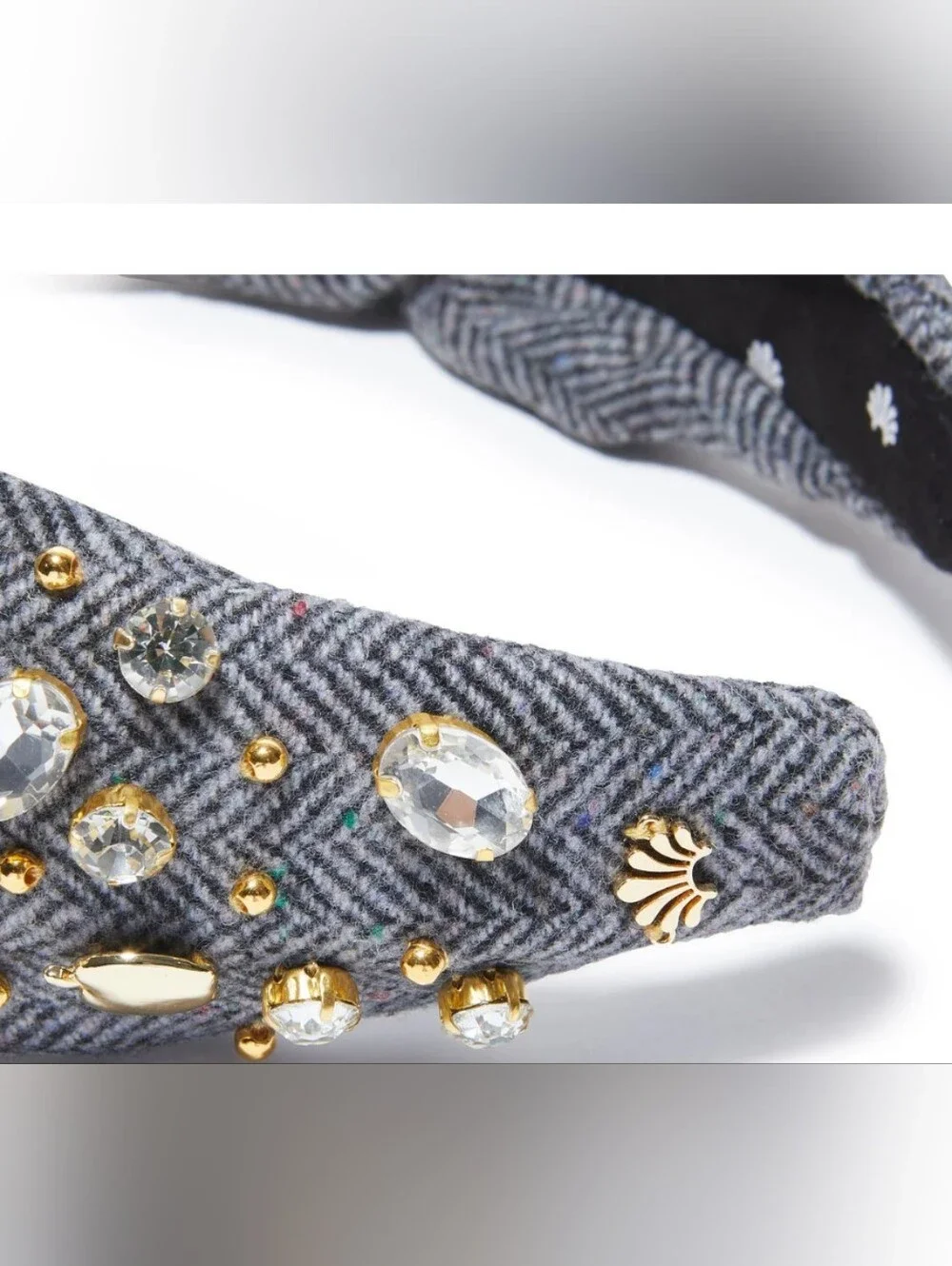 Lele Sadoughi Embellished Tweed Crystal Padded Headband